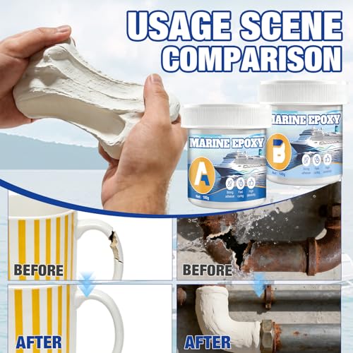 200g Marine Epoxy Putty White Marine Grade Epoxy Stick Fix Strong Adhesion Durable Waterproof for Repair Holes Gaps Dents Cracks in the Hull Metal Ceramics Plastics Wood Tiles,White 100g*2