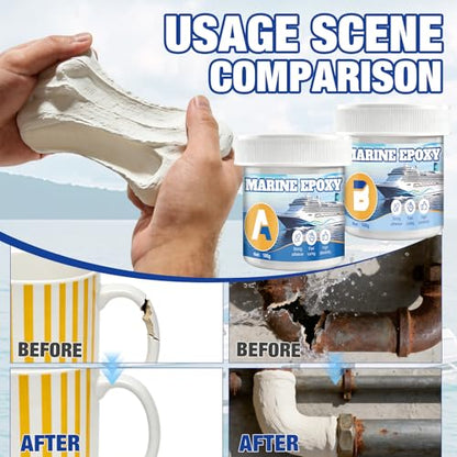 200g Marine Epoxy Putty White Marine Grade Epoxy Stick Fix Strong Adhesion Durable Waterproof for Repair Holes Gaps Dents Cracks in the Hull Metal Ceramics Plastics Wood Tiles,White 100g*2