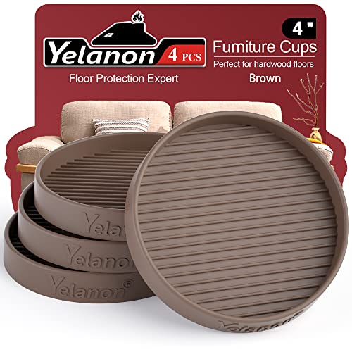 Furniture Coasters - 4 Pcs 4”Round Furniture Caster Cups - Non Slip Pads Hardwoods Floors Non Skid Furniture Grippers Rubber Furniture Feet Anti Slide Floor Protector for Bed Couch Stoppers Brown - color: 4pcs4"round Brown