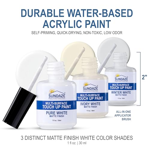 Sundaze Matte White Touch-Up Paint Pen Kit - Wall, Kitchen Cabinet, Furniture, Wood Door Touch Up - 3 Color Shades, Instantly Repair & Restore Scratches, Chips, Stains - Mix to Perfect Color Match