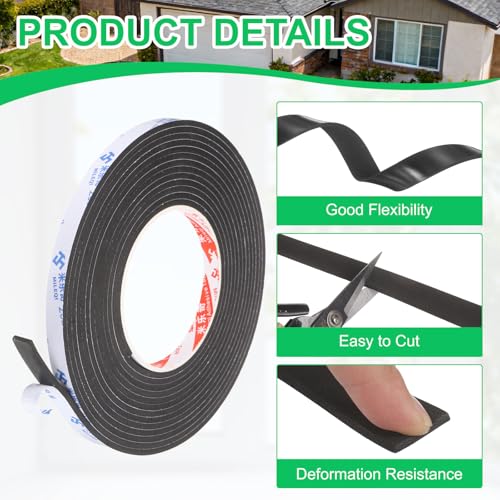 PATIKIL Sponge Rubber Foam Tape, 3/8" W x 1/8" t x 16.4ft l Self-Adhesive Foam Insulation Tape Weather Stripping for Window Door Soundproofing Weatherstrip AC Seal Strip, Black - size: 3/8" x 1/8" x 16.4ft