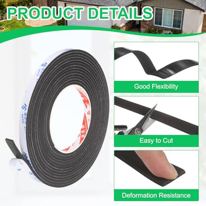 PATIKIL Sponge Rubber Foam Tape, 5/8" W x 1/8" t x 16.4ft l Self-Adhesive Foam Insulation Tape Weather Stripping for Window Door Soundproofing Weatherstrip AC Seal Strip, Black - size: 5/8" x 1/8" x 16.4ft