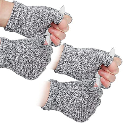 Geyoga 2 Pair Cut Resistant Half Finger Protection Gloves for Home Use (Grey) - color: Grey