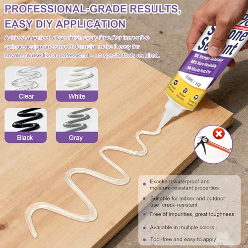 High-Strength Silicone Sealant & Adhesive - 100% Waterproof, Flexible Caulk for Kitchen, Bathroom, Shower, Window, Auto - Creates Durable, Shrink & Crack Resistant Seal 5 Oz. Tube. (Black) - color: black