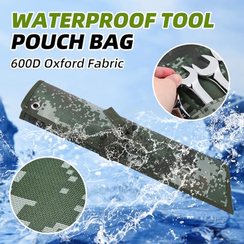 16 Pocket Wrench Roll Organizer, Rolled Tool Pouch Bag with Water Proof Oxford Cloth, Dark Camouflage - color: Dark Camouflage