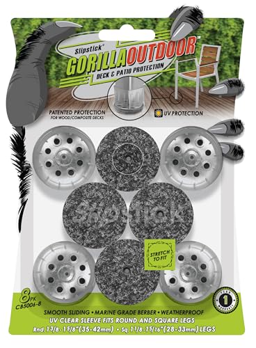 Slipstick GorillaOutdoor Berber Furniture Feet Pads with Clear Sleeve Sock (8 Pack) Outdoor Furniture Sliders for Round & Square Legs, Large - size: Universal Large x 8
