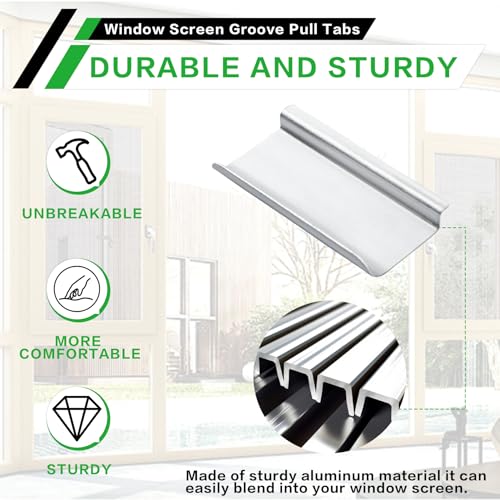 Universal Aluminum Window Screen Pull Tabs Replacement, 30-Pack Durable UV-Resistant Breakage-Proof Flat Groove (C-Shaped) Clip Tabs - Better Than Plastic
