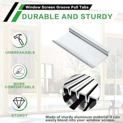 Universal Aluminum Window Screen Pull Tabs Replacement, 30-Pack Durable UV-Resistant Breakage-Proof Flat Groove (C-Shaped) Clip Tabs - Better Than Plastic