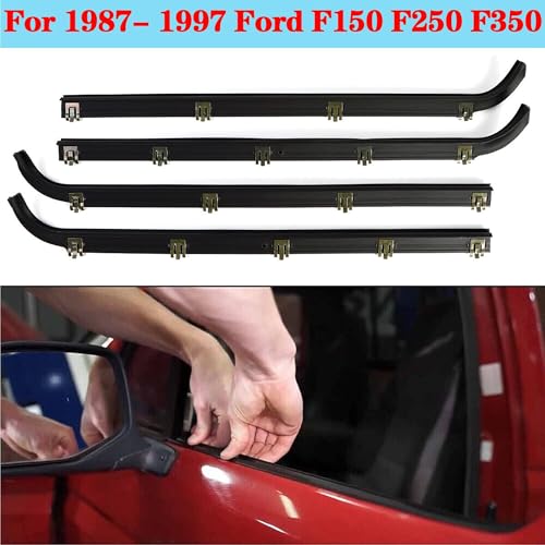4PCS Window Moulding Trim Weatherstrip Kit, Inner & Outer Window Seal Belt Compatible with 1987-1996 Ford F150 F250 F350 Bronco & 1997 F150 Old Body Style (OBS), Replace E7TZ1521452A