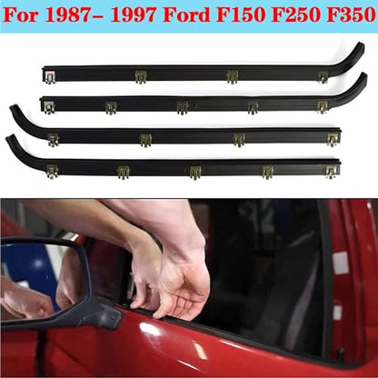 4PCS Window Moulding Trim Weatherstrip Kit, Inner & Outer Window Seal Belt Compatible with 1987-1996 Ford F150 F250 F350 Bronco & 1997 F150 Old Body Style (OBS), Replace E7TZ1521452A