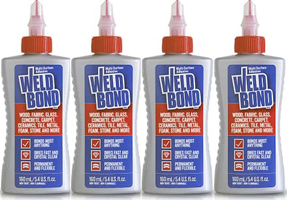 Weldbond Multi-Surface, Non-Toxic Glue, Bonds Most Anything! Use as Wood Glue or for Glass Crafts Ceramic Tile Mosaic Porcelain Stone Fabric Carpet & More. 4-Pack of 5.4oz /160ml - size: 4 Pack
