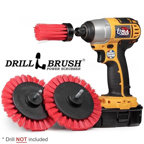 Drillbrush Hard Bristle Cleaning Brush for Crevices and Gaps - Drill Brush Attachments for Cleaning Brick and Cement - Brick Fireplace Cleaner Brushes - Cemetery Headstone Cleaner Kit for Graves - color: Red