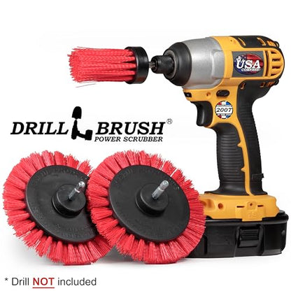 Drillbrush Hard Bristle Cleaning Brush for Crevices and Gaps - Drill Brush Attachments for Cleaning Brick and Cement - Brick Fireplace Cleaner Brushes - Cemetery Headstone Cleaner Kit for Graves - color: Red