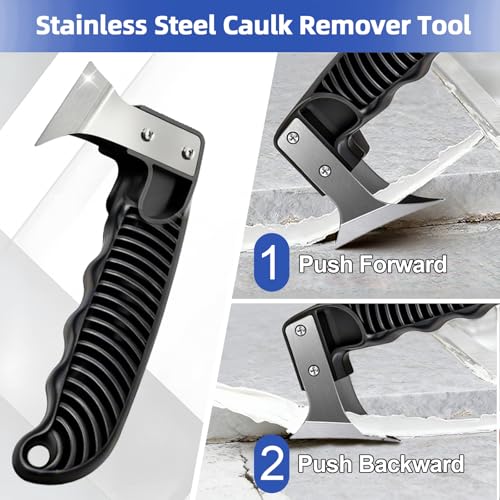 25 PCS Caulking Tool Kit, Caulk Remover, Grout Scraper & Sealant Finishing Tool - silicone caulking tool with Stainless Steel Scraper & 10 Replacement Blades for Bathroom, Kitchen, Tile, Shower, Sink