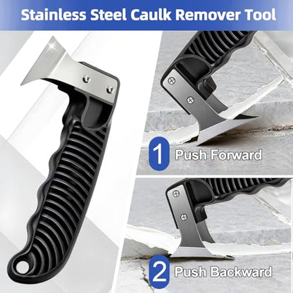 25 PCS Caulking Tool Kit, Caulk Remover, Grout Scraper & Sealant Finishing Tool - silicone caulking tool with Stainless Steel Scraper & 10 Replacement Blades for Bathroom, Kitchen, Tile, Shower, Sink