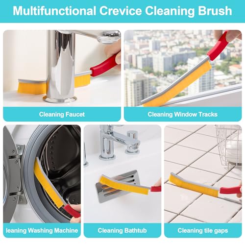 JOYMOOP 4 Pack Crevice Cleaning Brush, Red Hard Bristle Grout Brush, House Cleaning Supplies, Magnetic Gap Cleaning Brush for Kitchen, Bathroom, Window, Toilet, Multifunctional Cleaning Tools - color: Red, size: 4 Pack