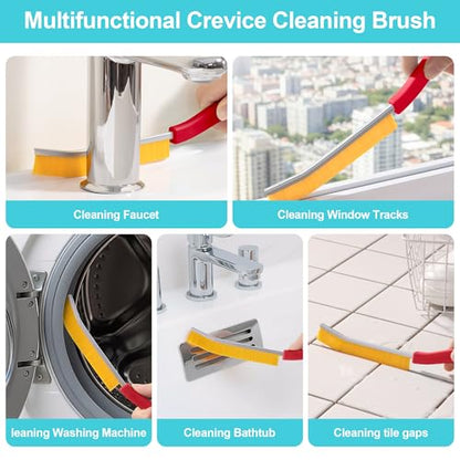 JOYMOOP 4 Pack Crevice Cleaning Brush, Red Hard Bristle Grout Brush, House Cleaning Supplies, Magnetic Gap Cleaning Brush for Kitchen, Bathroom, Window, Toilet, Multifunctional Cleaning Tools - color: Red, size: 4 Pack