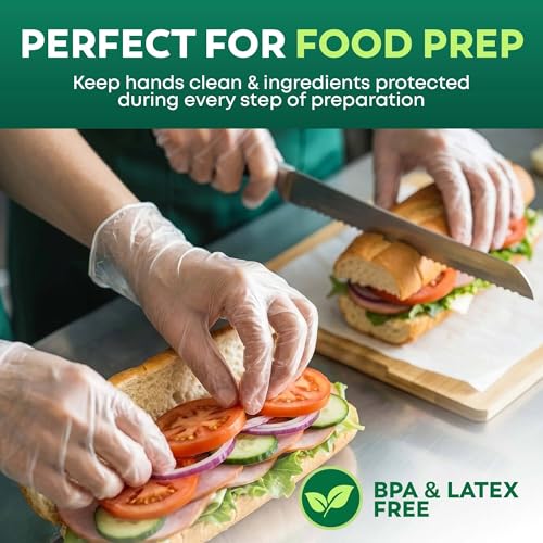 Keppi 600 Pack Disposable Gloves Medium – Clear HDPE Plastic, Food Safe, Latex-Free, BPA-Free – Single-Use for Cooking, Food Prep, Cleaning & Serving - color: Poly Gloves, size: Medium-Large