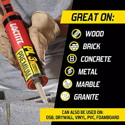 Loctite PL Premium Polyurethane Construction Adhesive, 10 fl oz Cartridge, 6 Pack - Versatile Construction Glue for Wood, Concrete, Stone, Metal & More - size: 6 Pack, style: 10 fl oz