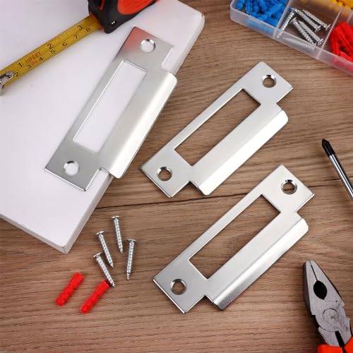 6Pcs 4-7/8" Zinc Plated Strike Plate Universal Door Strike Plate Replacement Lock Strike Plate T Strike Deadbolt Strike Plate Door Backplate Iron with Brushed Zinc Finish for Use(Large Hole) - color: 6PCS