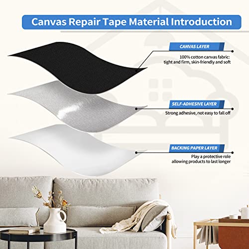 KING MOUNTAIN Canvas Repair Patch 16×60 Inch Self-Adhesive Waterproof Fabric Patch for Sofas, Tents, Furniture,Tote Bags, Car Seats (Black) - color: Black, size: Canvas-16"W×60" L