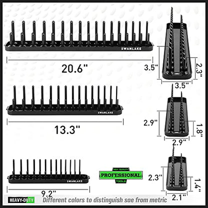 SWANLAKE Socket Organizer Tray, 6-Piece Socket Holder Tray, SAE and Metric, 1/4", 3/8", and 1/2" Drive Sockets Organizer for Toolboxes - style: 6PCS Long