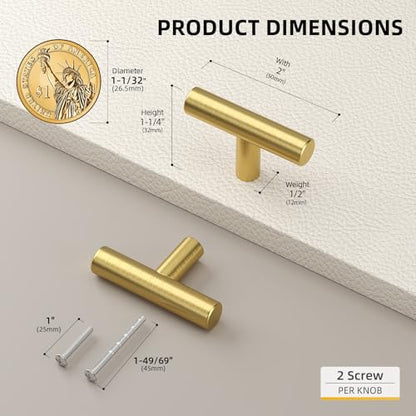 Goldenwarm 5Pack Single Hole Gold Cabinet Knobs and Pulls Door Cupboards Drawers Bedroom Furniture Handles 2 Inch Overall Length Brushed Brass - color: ‎Brushed Brass, size: 5 Pack