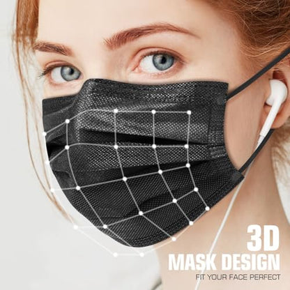 50 PCS Black Disposable Face Masks 3-Ply Filter Earloop Mouth Cover, Face Mask - size: 50 Count (Pack of 1)