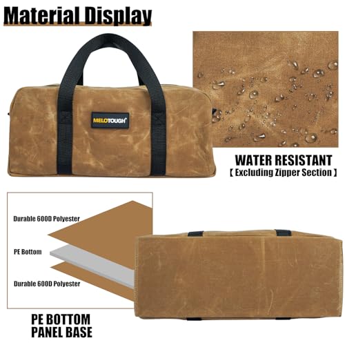 MELOTOUGH Waxed Canvas Utility Tool Tote bag Combo Kit-Includes 2 Medium Tool Organizer Bags for Electrician, Plumbing, Gardening, HVAC & More (14 inch,Tan&Black) - color: Black & Tan
