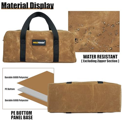 MELOTOUGH Waxed Canvas Utility Tool Tote bag Combo Kit-Includes 2 Medium Tool Organizer Bags for Electrician, Plumbing, Gardening, HVAC & More (14 inch,Tan&Black) - color: Black & Tan
