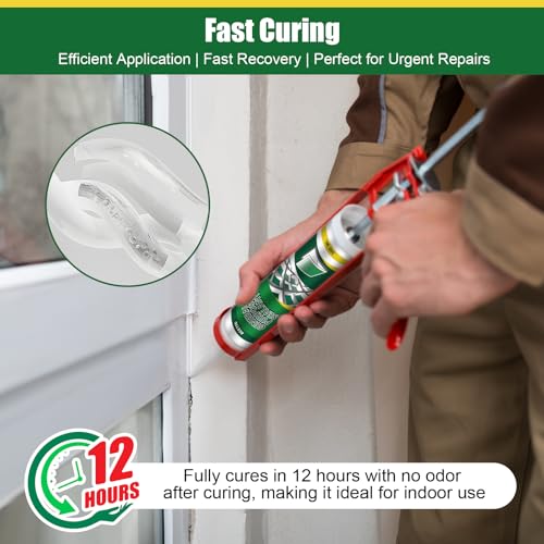 2 Pack Clear Silicone Sealant Caulk, 10.1 oz 100% Waterproof Silicone Sealant Adhesive Clear Caulk Tool for RV Marine Home Window Roof Door Kitchen Bathroom Bathtub Shower Auto Leakproof Seal