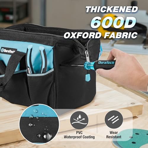 DURATECH 13-Inch Small Tool Bag with 9 Pockets, Tool Bags for Men Women, Toolbag with Thickened Fabric, Wide Open Mouth Tool Carrier for Mechanic Electrician Plumber HVAC - size: 13 Inch