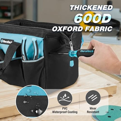 DURATECH 13-Inch Small Tool Bag with 9 Pockets, Tool Bags for Men Women, Toolbag with Thickened Fabric, Wide Open Mouth Tool Carrier for Mechanic Electrician Plumber HVAC - size: 13 Inch