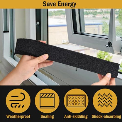 YoleShy Window Air Conditioner Foam Tape 2 Pcs 2 Inch Wide x 1 Inch Thick Weather Stripping Door Seal Strip for Insulation, Weatherstrip, Gap Blocker, Total 13 Feet Long(6.5ft x 2 Rolls), Black - style: 2in x 1in x 13FT/Black