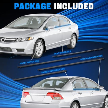 Door Window Trim Seal Weather Stripping Moulding Belt Sweep Felt Fit Honda Civic 2006 2007 2008 2009 2010 2011 4 Door Sedan Replaces 72410-SNA-A01 72450-SNA-A01 72950-SNA-A01 72910-SNA-A01 - size: CIVIC 2006-2011