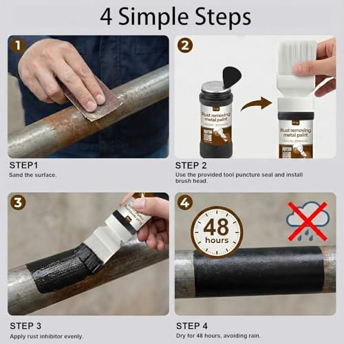 2-in-1 Rust Converter, 6.35 Fl oz Black Rust Inhibitor Touch Up Paint for Metal, Anti-Rust Coating for Automotive, Chassis, UV Resistant - color: Black Rust Converter