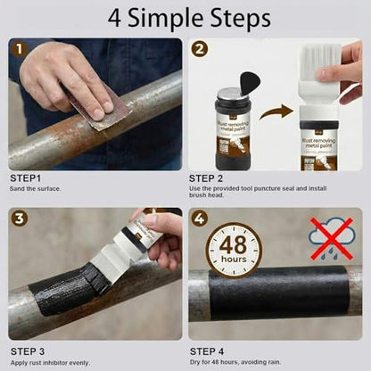 2-in-1 Rust Converter, 6.35 Fl oz Black Rust Inhibitor Touch Up Paint for Metal, Anti-Rust Coating for Automotive, Chassis, UV Resistant - color: Black Rust Converter