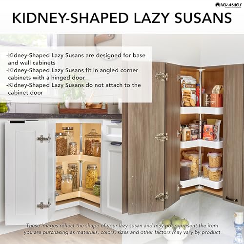 Rev-A-Shelf 28" Kidney Shaped Dual Tier Lazy Susan Shelf Organizer for Corner Base Kitchen Cabinets, Plastic Home Storage, White, 6472-28-11-52 - size: 28 in.