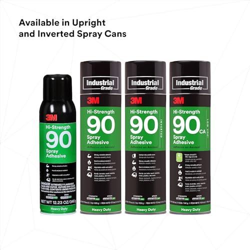 3M Hi-Strength 90 Spray Adhesive, Permanent, Bonds Laminate, Wood, Concrete, Metal, Plastic, Clear Glue, Net Wt 12.23 oz - size: 16 fl oz (Net Wt 12.23 oz), style: Hi-Strength 90