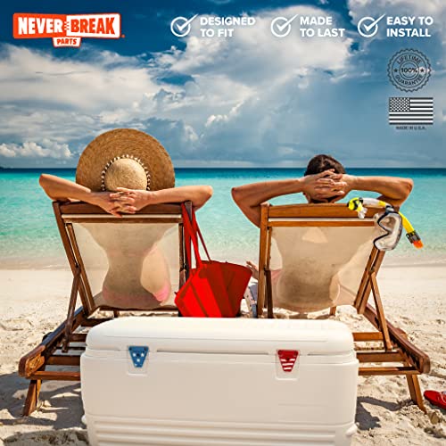 NeverBreak Parts - Igloo Cooler Replacement Parts - Large Repair Kit | High Strength Igloo Cooler Hinges Replacement with Latches | Ice Chest Repair Kit - color: Red, White and Blue