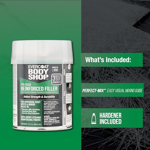 Evercoat Body Shop 105010 Pro-Grade Reinforced Filler, Added Strength and Durability for Dents in Aluminum, Fiberglass & More, Easy Mix Hardener Included 13 Fl Oz. - size: 13 Fl Oz., style: Reinforced Filler