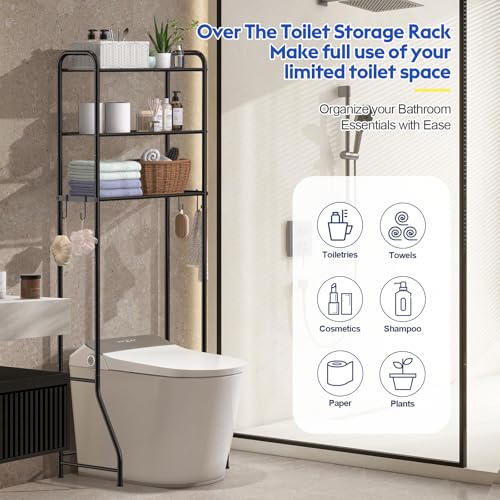 samstar 3 Tier Over The Toilet Storage Rack, Bathroom Organizer Shelves Cabinet Above Toilet, Freestanding Shelf Space Saver, Black - color: 3 Tier Black