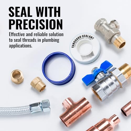 High Density PTFE Plumbers Tape for Shower Head, Faucet, and Water line Connections - Food Safe, White, 1/2" Width, 460" Length - Thread Sealant to Stop Water leaks