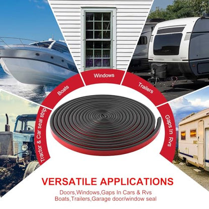 Pangda 26Ft D Shape Rubber Weather Stripping Foam Self-Adhesive EPDM Seal Strip for Noise Reduction Waterproof Dustproof for Cars Boats RVs Windows Doors (0.75" W x 0.425" H) - size: 26ft L, style: 0.75" W X 0.425" H
