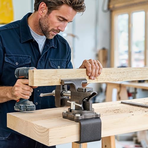 Updated 2-In-1 Bench Vise or Table Vise 4.5 Inch, Clamp Vice for Workbench Constructed with Cast Steel, Heavy Duty Workbench Vise Swivel for Woodworking - size: 4.5 Inch