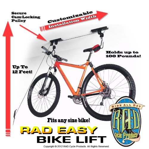 Bike Hanger - Overhead Hoist Pulley System with 100lb Capacity for Bicycles or Ladders - Secure Garage Ceiling Storage by Rad Sportz - size: 1-Pack