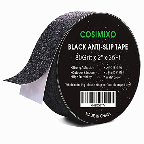 COSIMIXO 2" x 35Ft Heavy Duty Anti Slip Tape,Best 80grit Friction,Grip,Abrasive for Stairs Outdoor/Indoor Waterproof Grip Tape Safety Non Skid Tread Staircases Anti-Slip Traction Tape Black - size: 2" x 35Ft Black