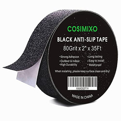 COSIMIXO 2" x 35Ft Heavy Duty Anti Slip Tape,Best 80grit Friction,Grip,Abrasive for Stairs Outdoor/Indoor Waterproof Grip Tape Safety Non Skid Tread Staircases Anti-Slip Traction Tape Black - size: 2" x 35Ft Black