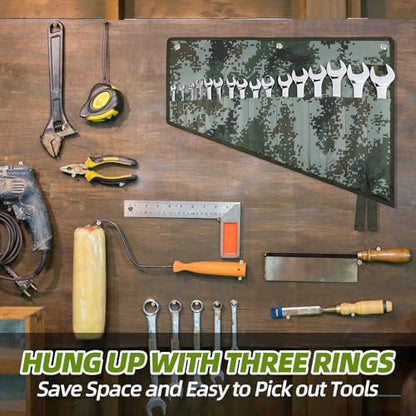 16 Pocket Wrench Roll Organizer, Rolled Tool Pouch Bag with Water Proof Oxford Cloth, Dark Camouflage - color: Dark Camouflage