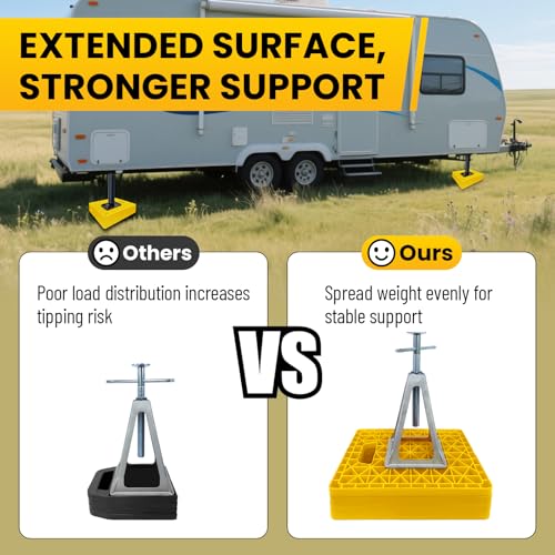 ROBLOCK Large RV Jack Stabilizer Pads,Sinking Resistant Stackable Camper Stabilizer Pads with Easy-Grip Handle and Handy Strap, Easy Storage & Organization, Yellow 4 Pack 14" x 12" - size: Yellow 14"x12"